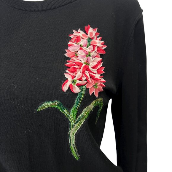 $1695 Dolce&Gabbana Black Beaded Silk Floral Applique Wool Sweater size IT 42/6 - Picture 2 of 7